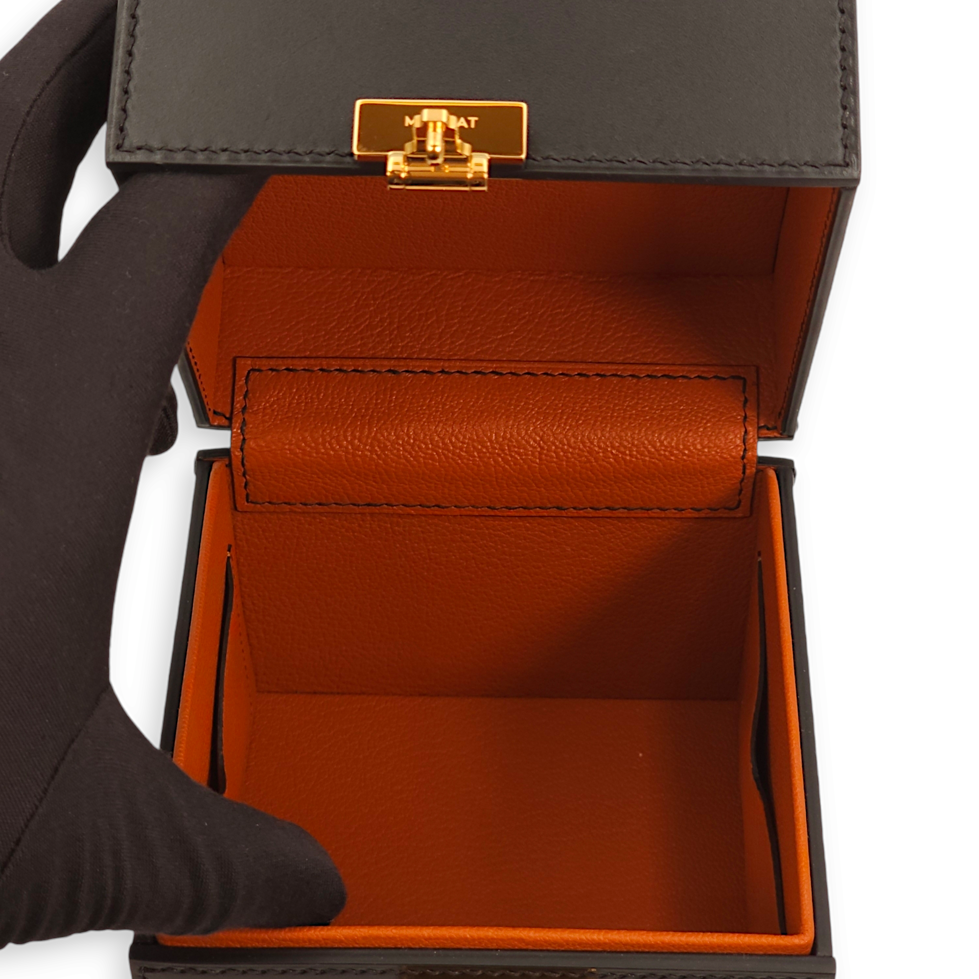 Vanity Mini Black Top Handle Bag in Calfskin, Gold hardware