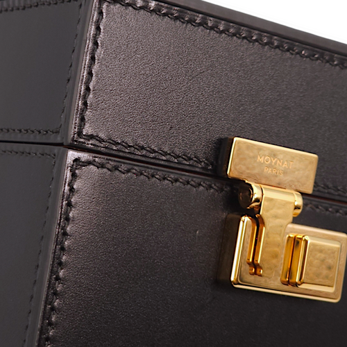 Vanity Mini Black Top Handle Bag in Calfskin, Gold hardware