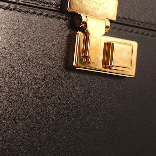 Vanity Mini Black Top Handle Bag in Calfskin, Gold hardware