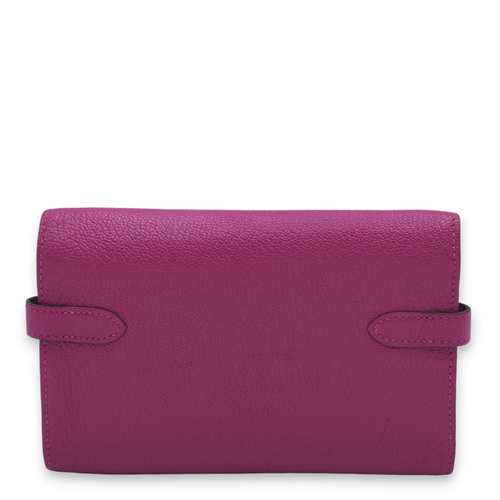 Kelly Depliant Rose Pourpre Wallet in Chevre Mysore, Palladium hardware