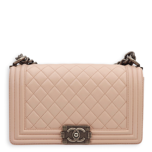 Quilted Le Boy (25cm) Medium Light Pink Shoulder Bag in Lambskin, Ruthenium hardware