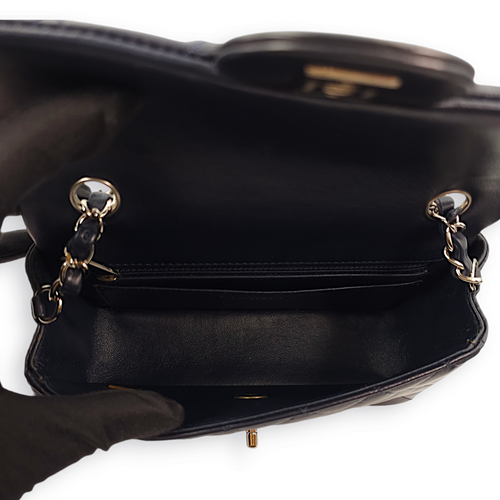 Rectangle Mini Navy Blue Crossbody Bag in Lambskin, Palladium hardware