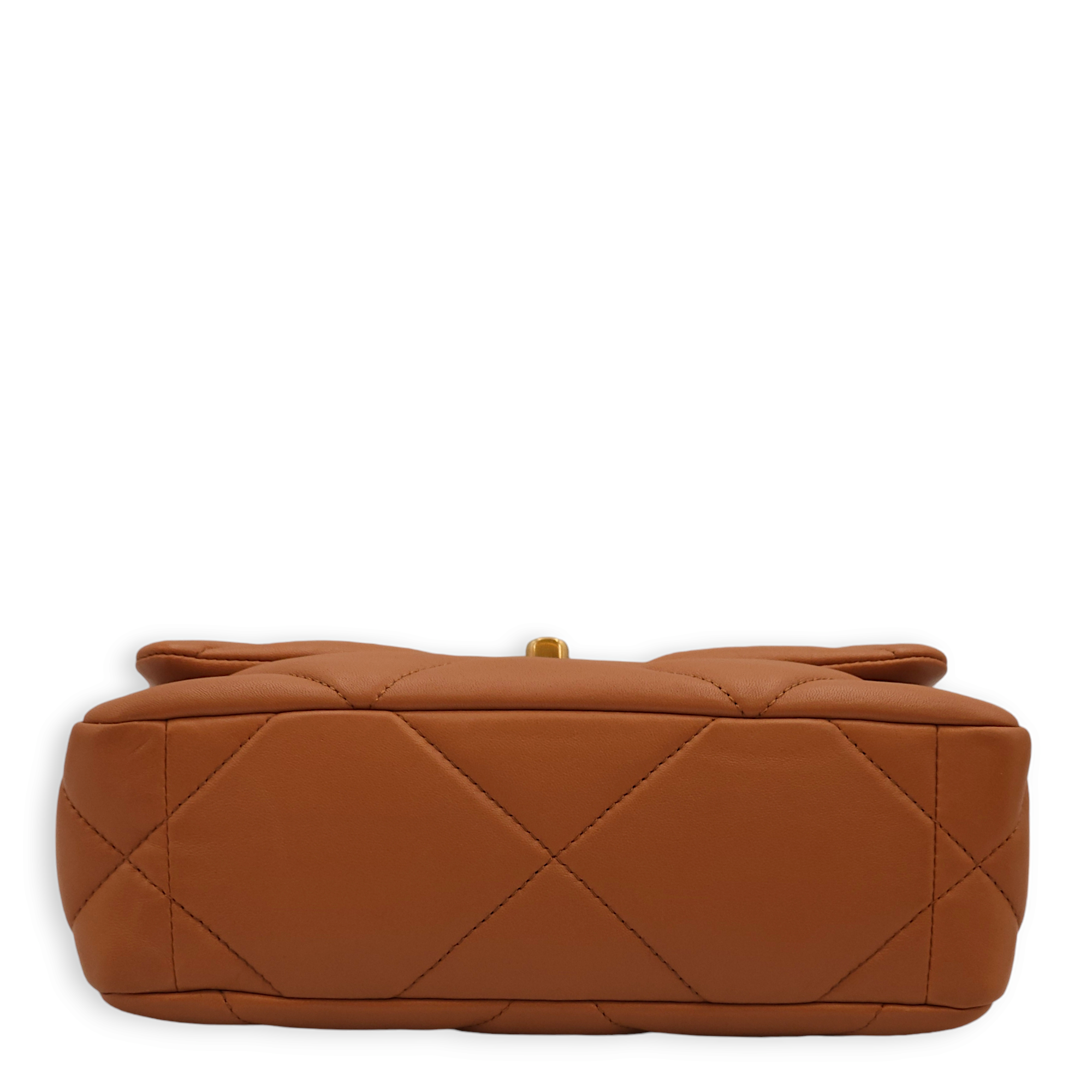 C19 Flap Small Caramel Shoulder Bag in Lambskin, 3-Tone hardware