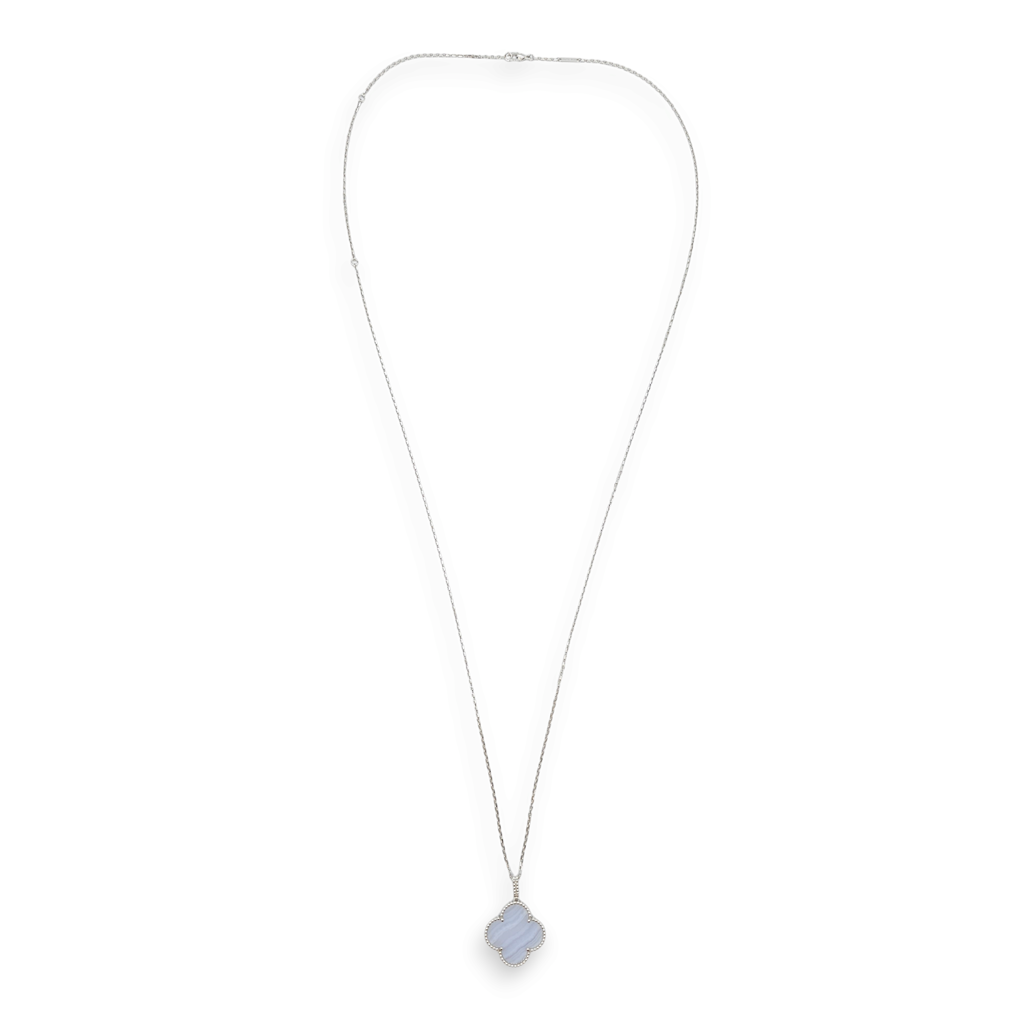 Magic Alhambra 1 Motif Long Chalcedony Necklace in White Gold