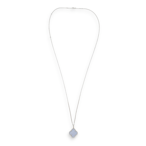 Magic Alhambra 1 Motif Long Chalcedony Necklace in White Gold