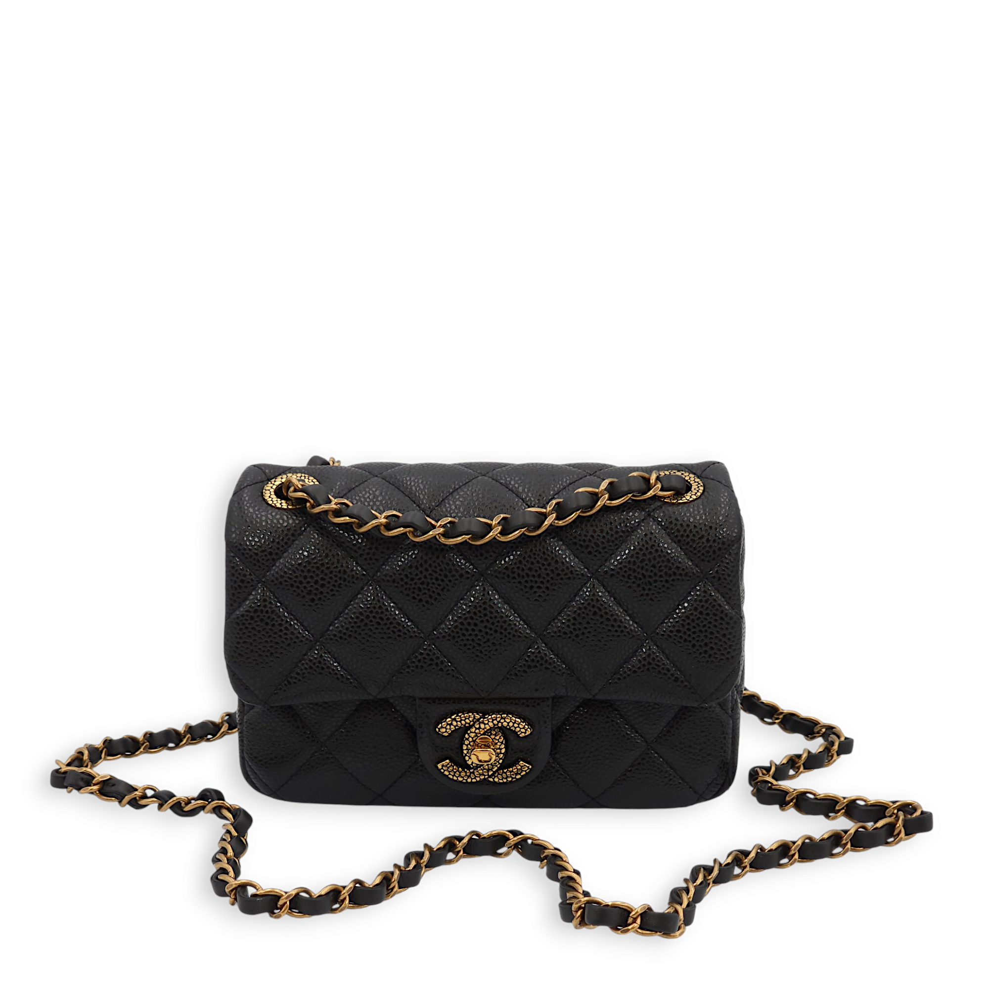 Chanel Seasonal Quilted Flap Mini Black Crossbody Bag in Caviar Leather Gold hardware Singapore