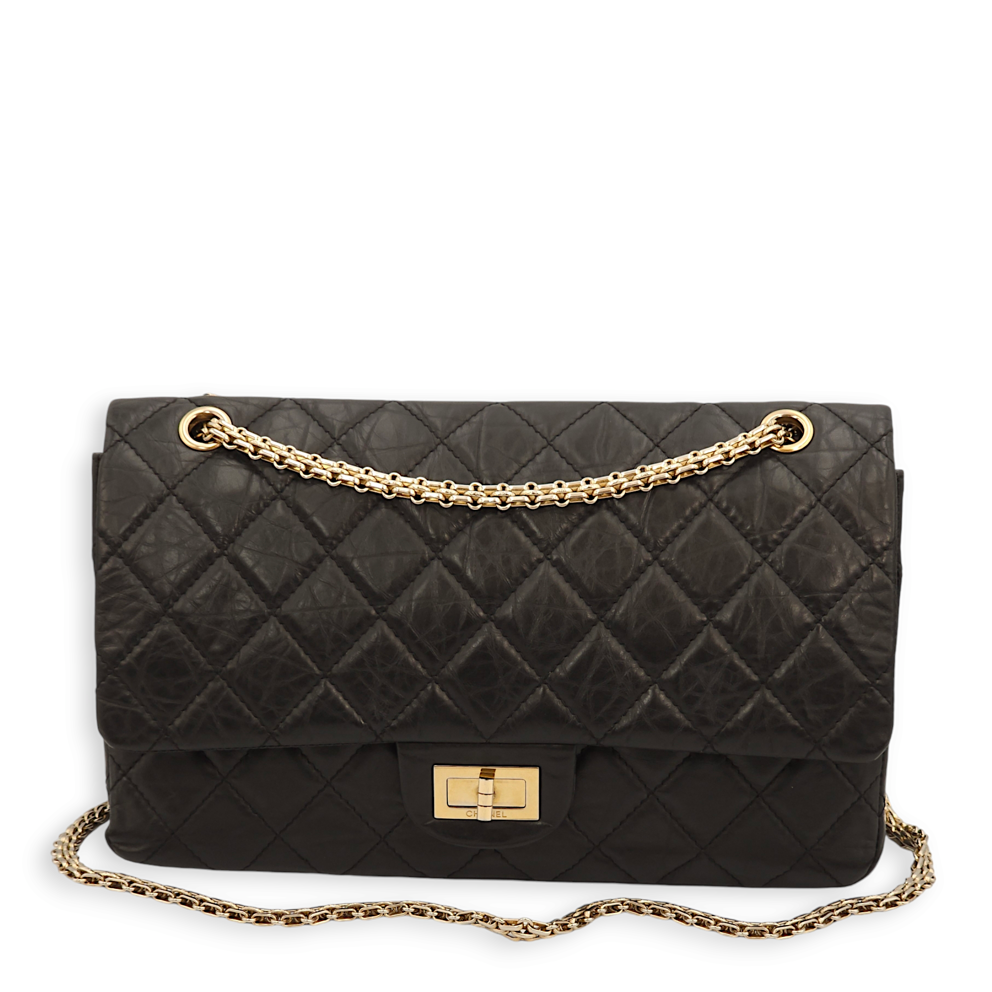 Reissue 227 Black Crossbody Bag in Distressed leather, Gold hardware