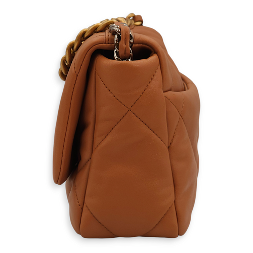 C19 Flap Small Caramel Shoulder Bag in Lambskin, 3-Tone hardware