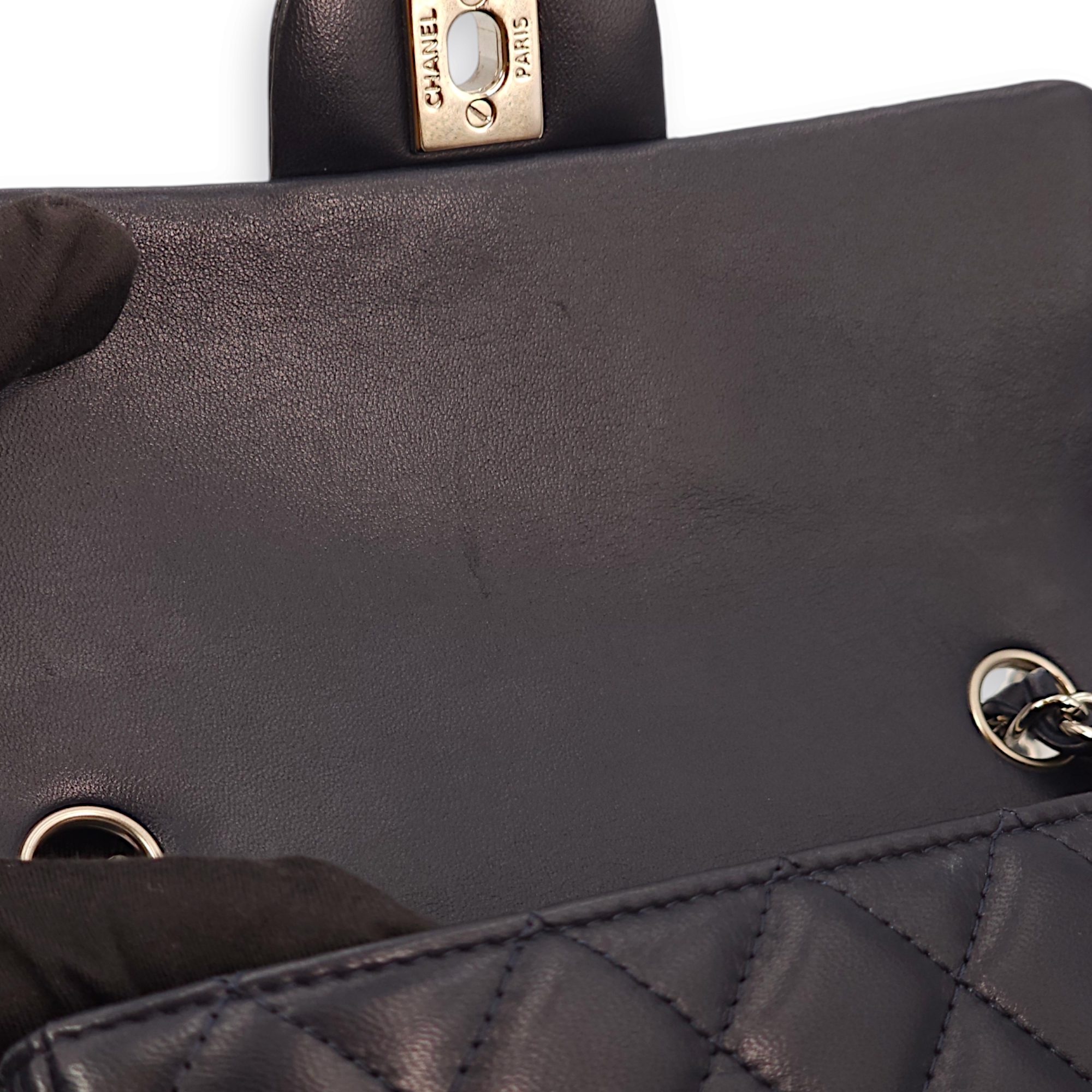 Rectangle Mini Navy Blue Crossbody Bag in Lambskin, Palladium hardware