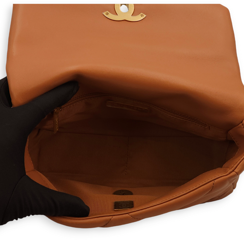 C19 Flap Small Caramel Shoulder Bag in Lambskin, 3-Tone hardware