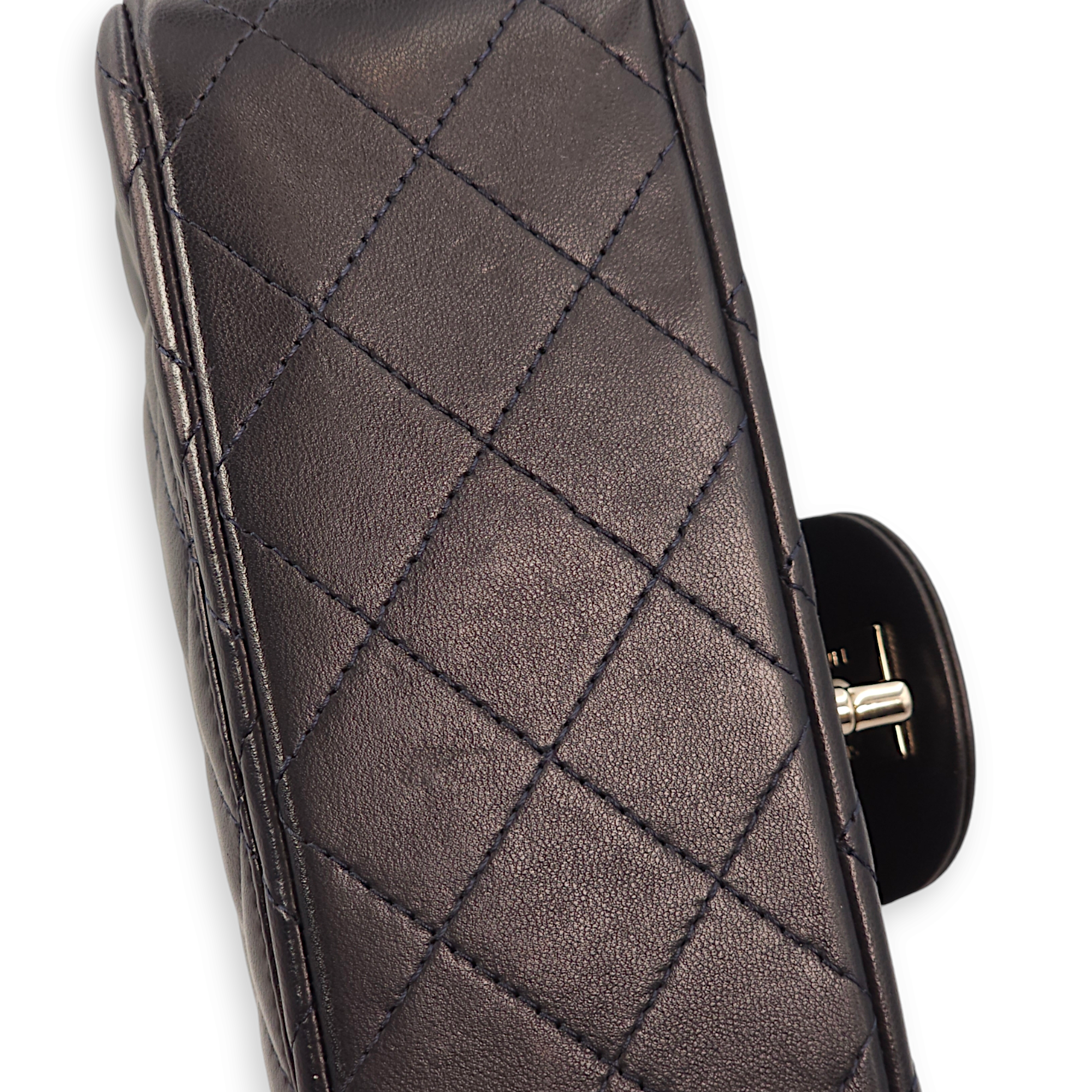 Rectangle Mini Navy Blue Crossbody Bag in Lambskin, Palladium hardware