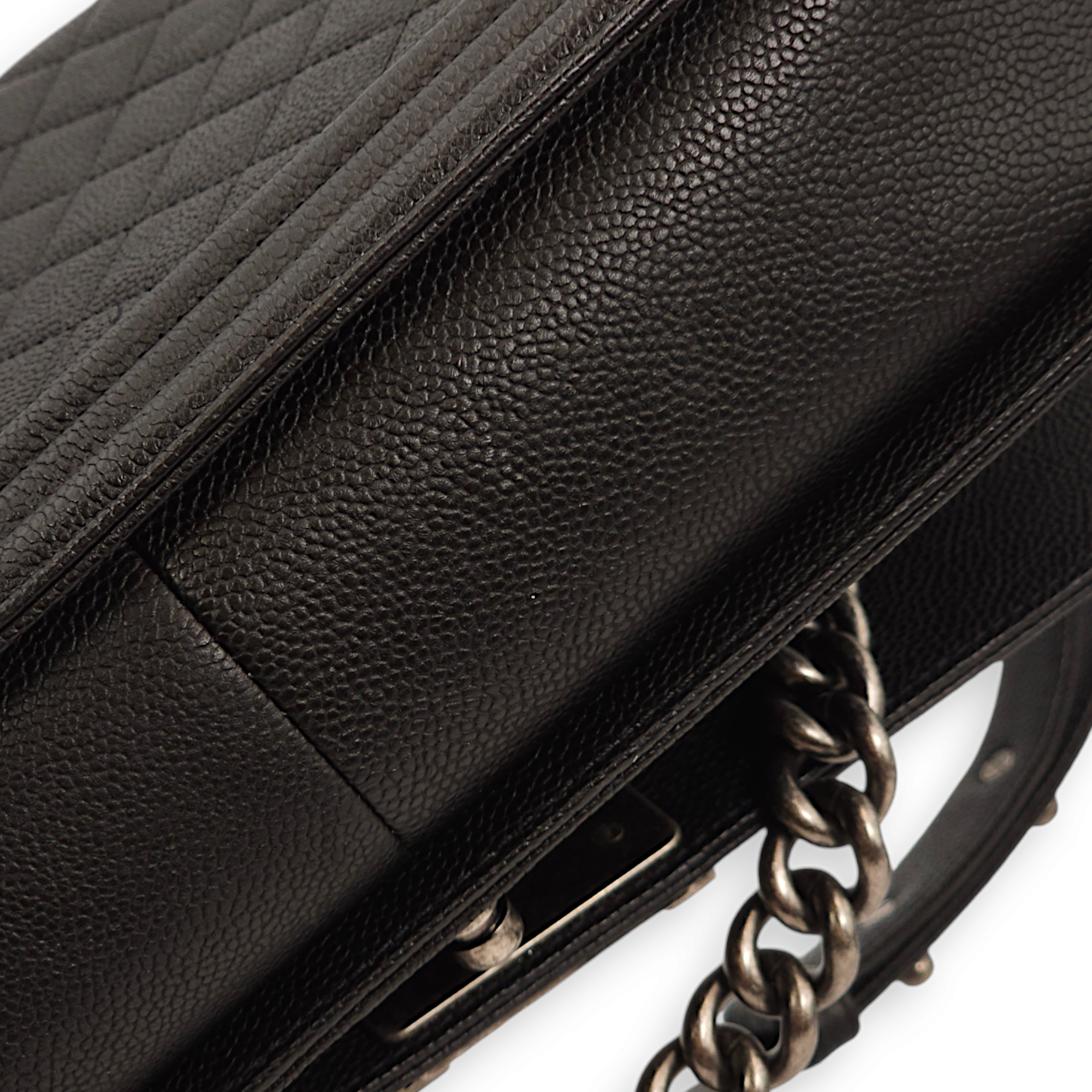 Quilted Le Boy Medium Black Shoulder Bag in Caviar Leather, Ruthenium hardware