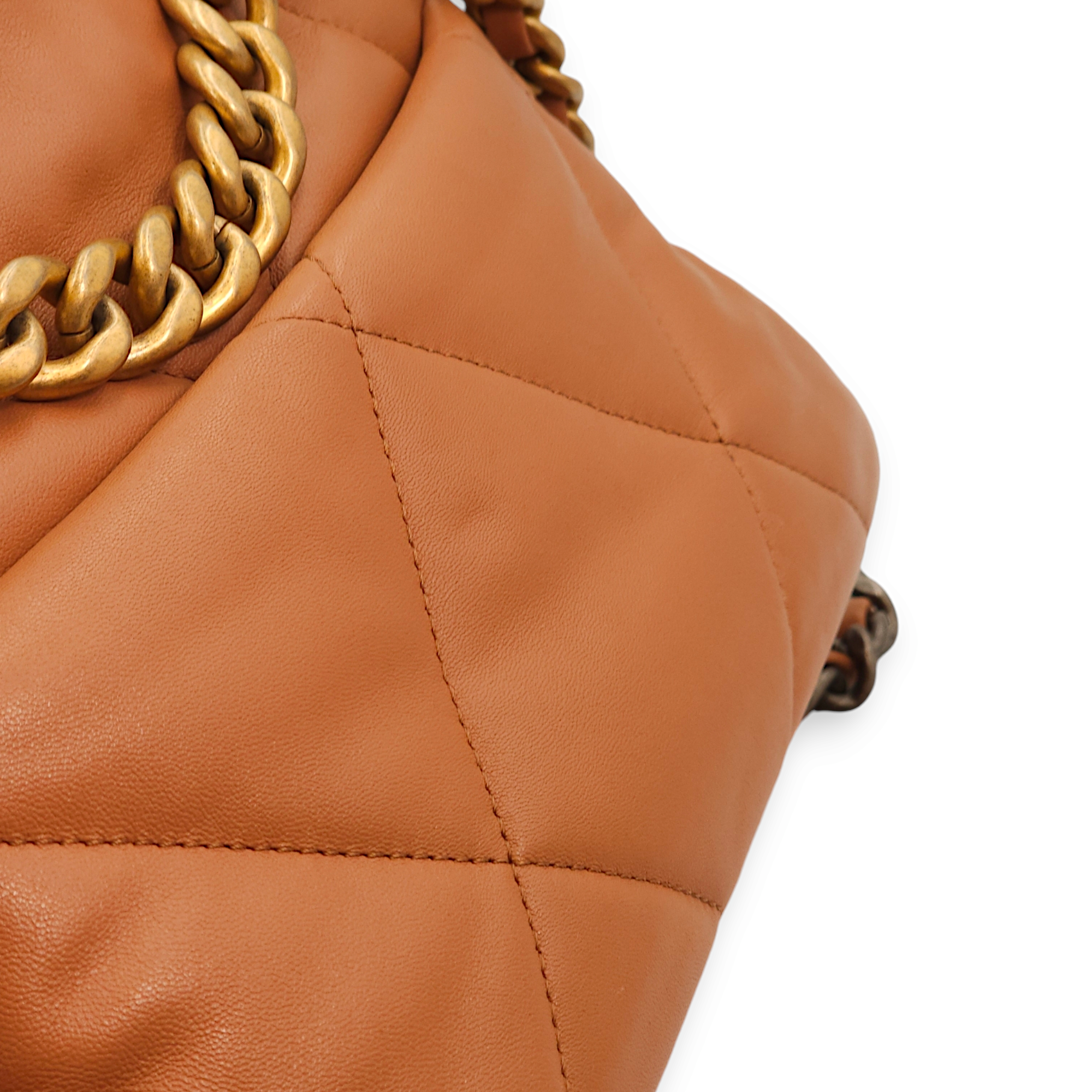 C19 Flap Small Caramel Shoulder Bag in Lambskin, 3-Tone hardware