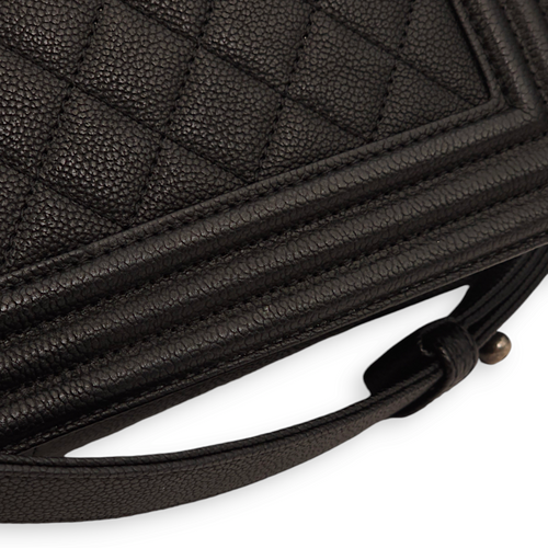 Quilted Le Boy Medium Black Shoulder Bag in Caviar Leather, Ruthenium hardware