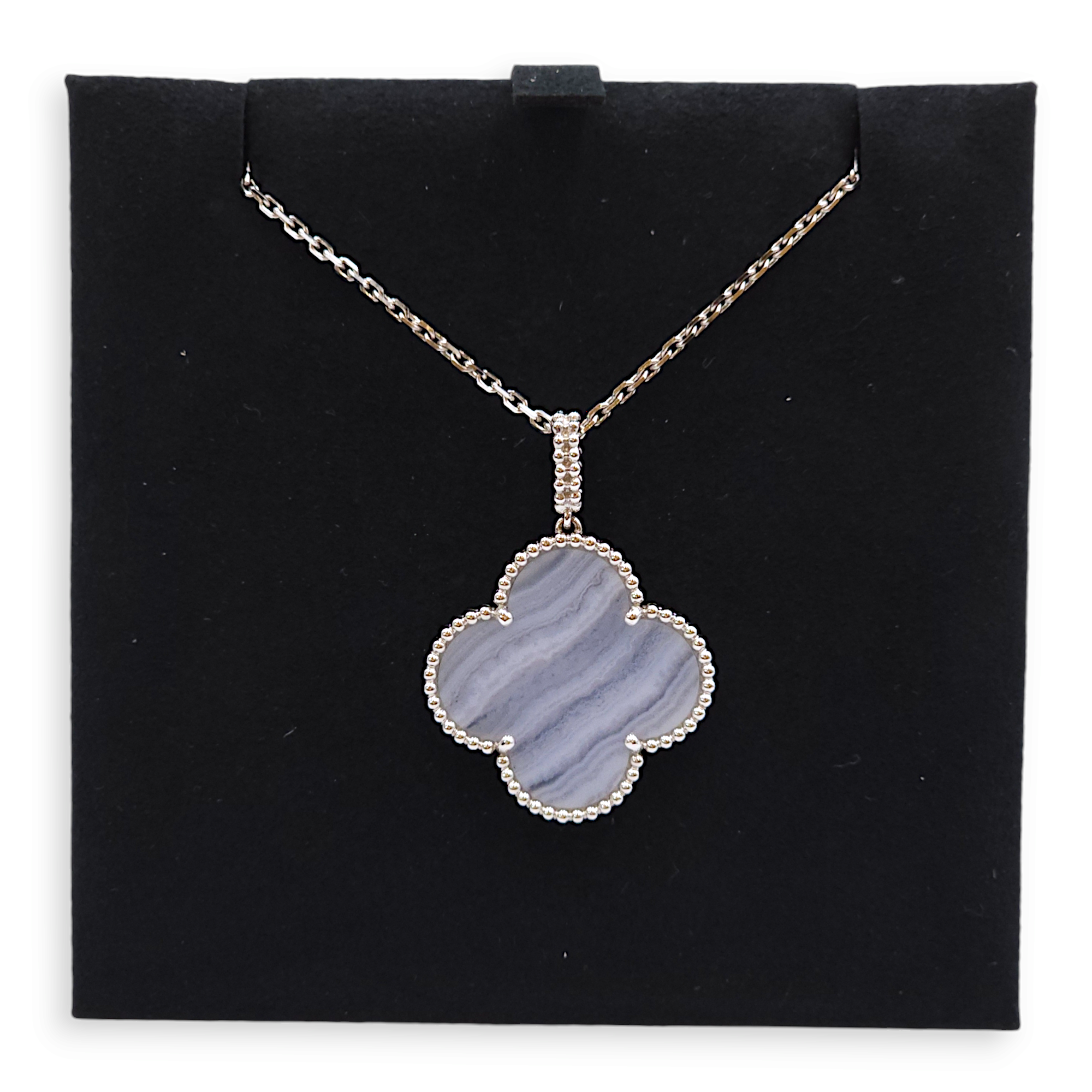 Magic Alhambra 1 Motif Long Chalcedony Necklace in White Gold