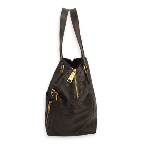 Downtown Brown Tote Bag in Calfskin, Gold hardware