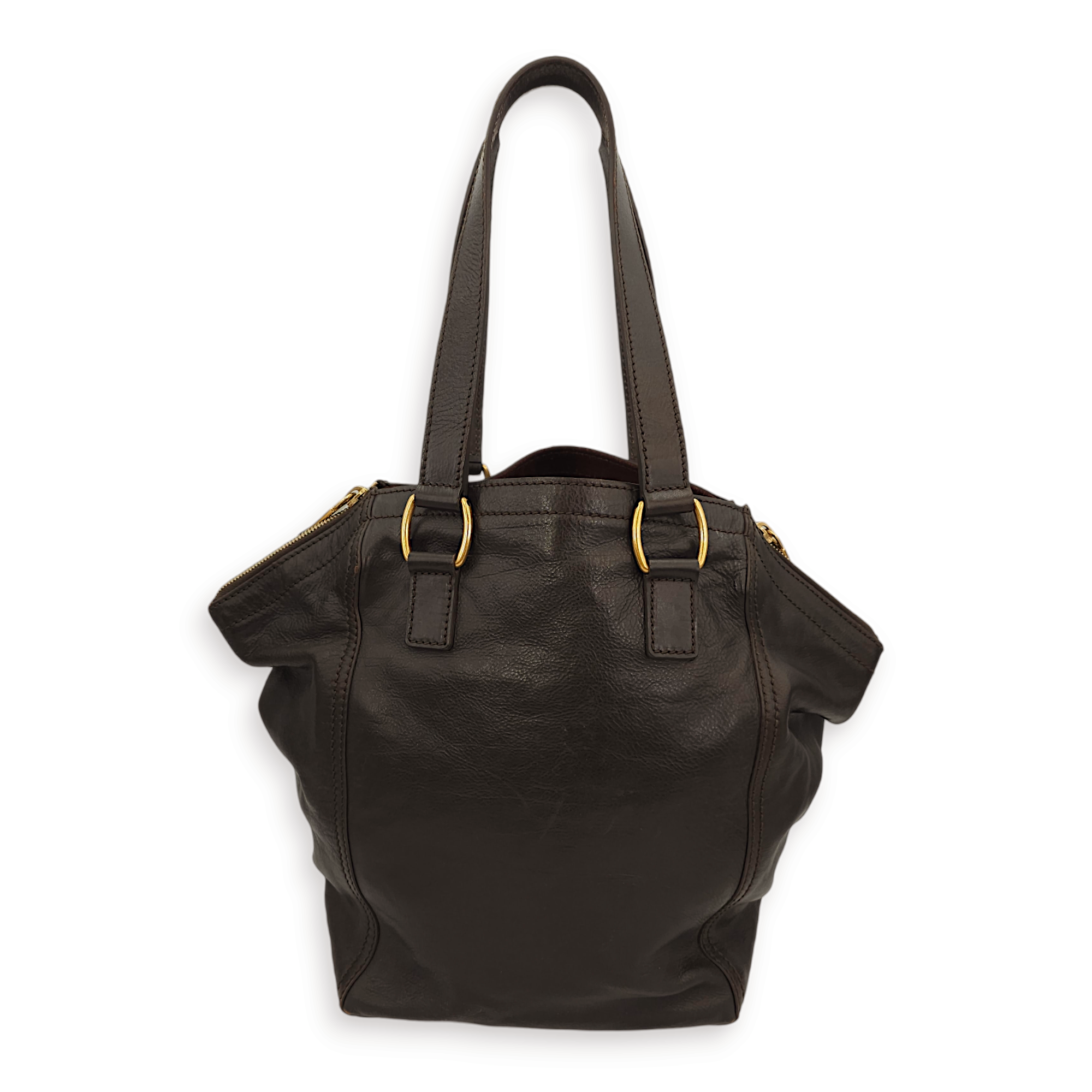 Downtown Brown Tote Bag in Calfskin, Gold hardware