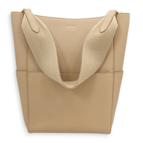 Sangle Seau Vertical Beige Tote Bag in Calfskin, Gold hardware