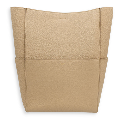 Sangle Seau Vertical Beige Tote Bag in Calfskin, Gold hardware