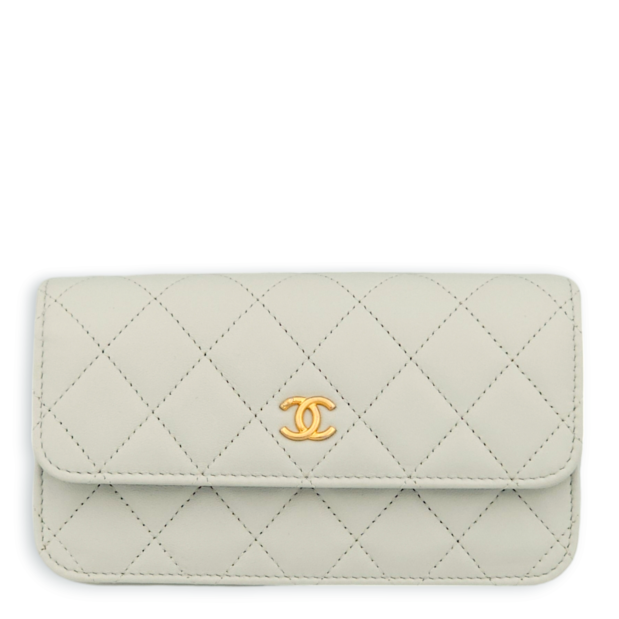 Pearl Crush On Chain Grey Clutch in Lambskin, Gold hardware