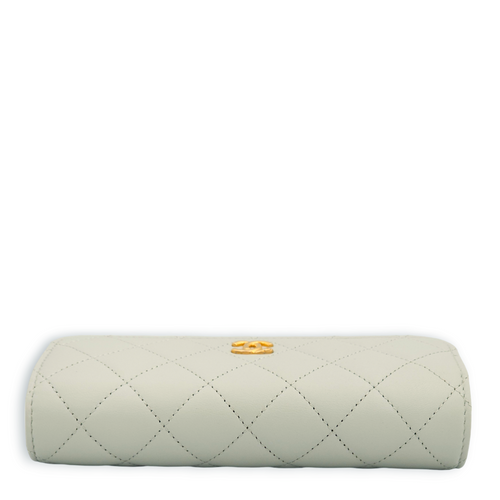 Pearl Crush On Chain Grey Clutch in Lambskin, Gold hardware