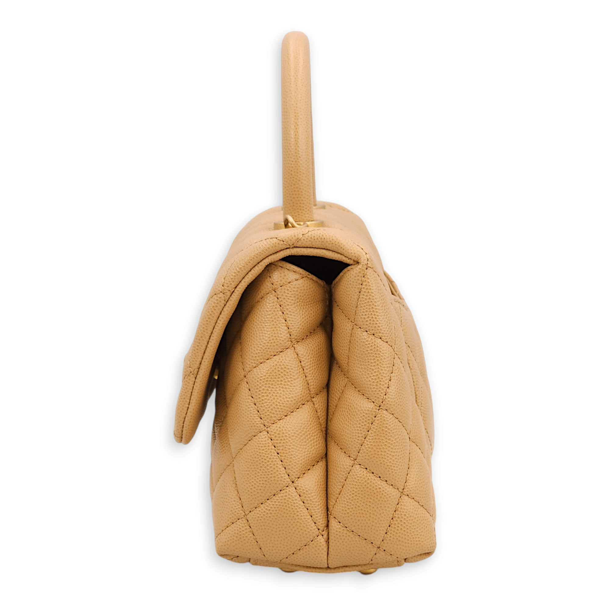 Quilted CoCo Small Beige Top Handle Bag in Caviar Leather, Gold hardware