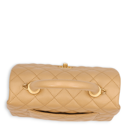 Quilted CoCo Small Beige Top Handle Bag in Caviar Leather, Gold hardware