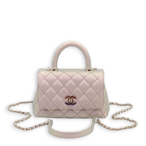 Quilted CoCo Mini Iridescent Purple Top Handle Bag in Caviar Leather, 3-Tone hardware