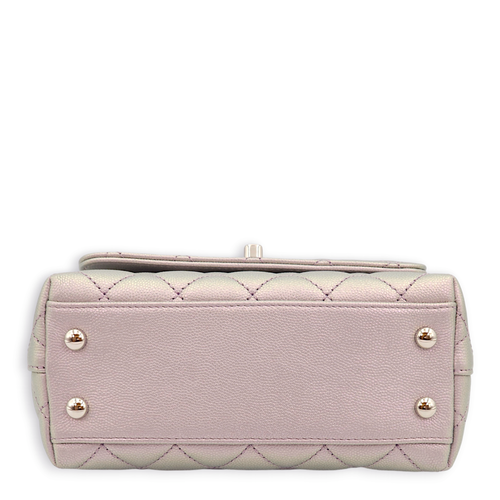 Quilted CoCo Mini Iridescent Purple Top Handle Bag in Caviar Leather, 3-Tone hardware