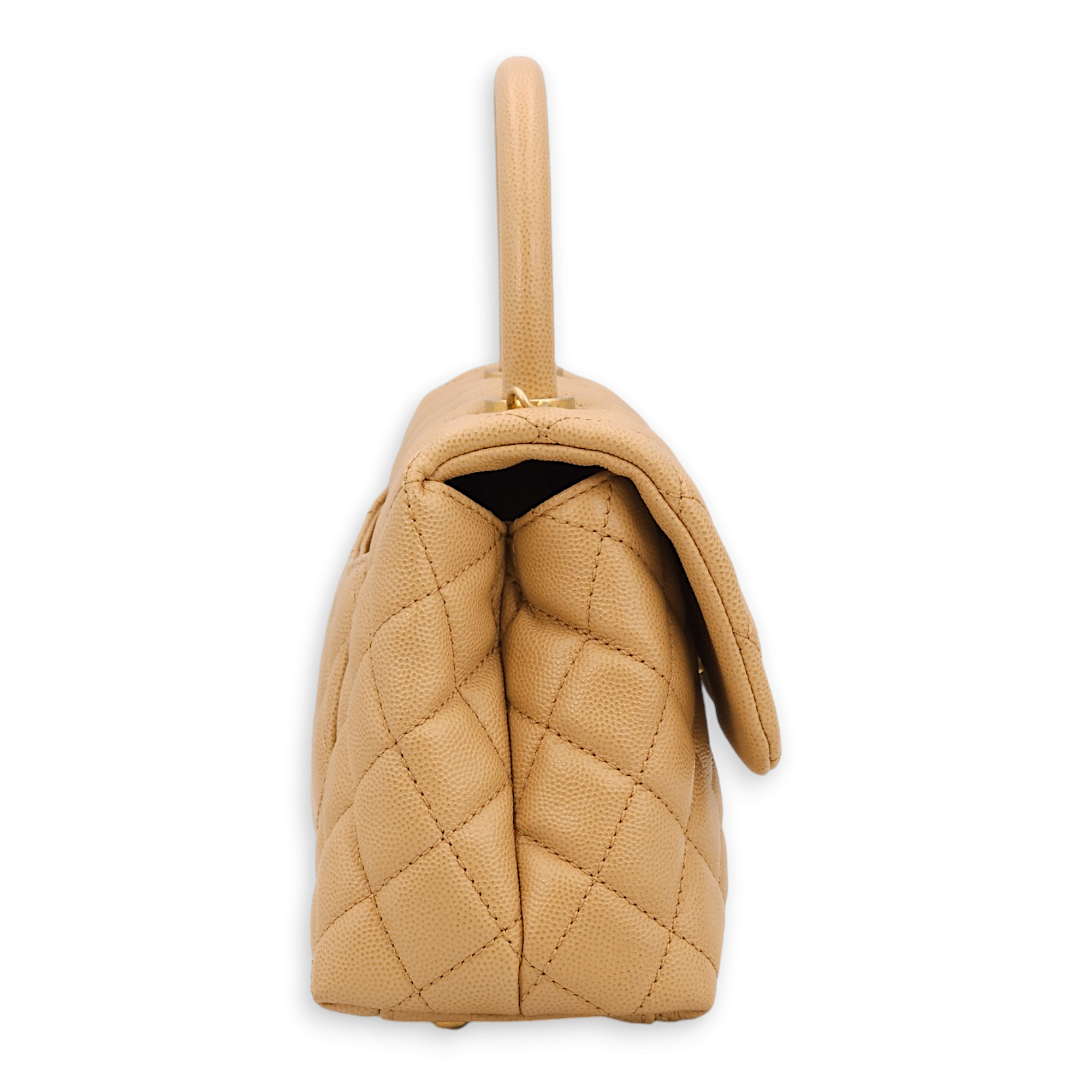 Quilted CoCo Small Beige Top Handle Bag in Caviar Leather, Gold hardware