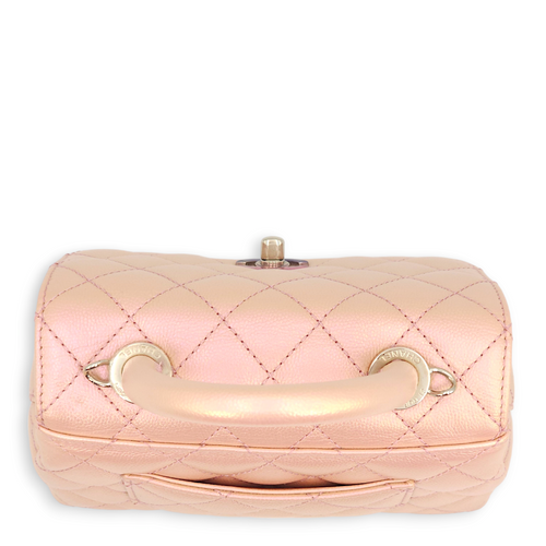 Quilted CoCo Mini Pink Iridescent Top Handle Bag in Caviar Leather, 3-Tone hardware