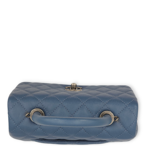 Quilted CoCo Small Blue Top Handle Bag in Caviar Leather, Ruthenium hardware