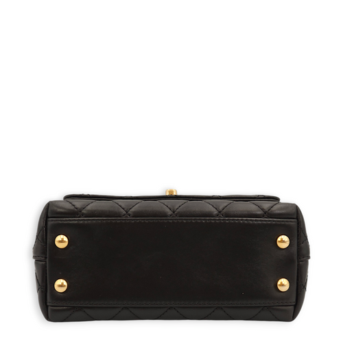 Quilted Coco Mini Black Top Handle Bag in Calfskin, Gold hardware