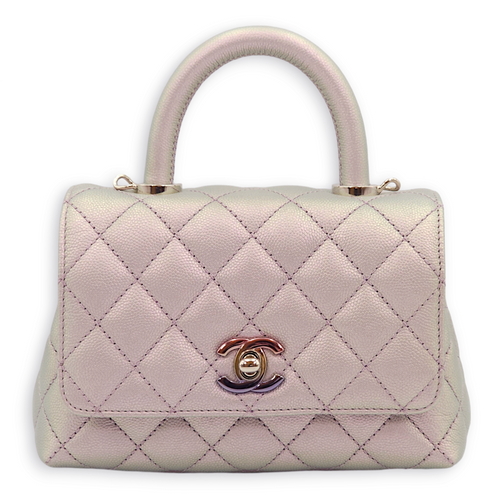 Quilted CoCo Mini Iridescent Purple Top Handle Bag in Caviar Leather, 3-Tone hardware