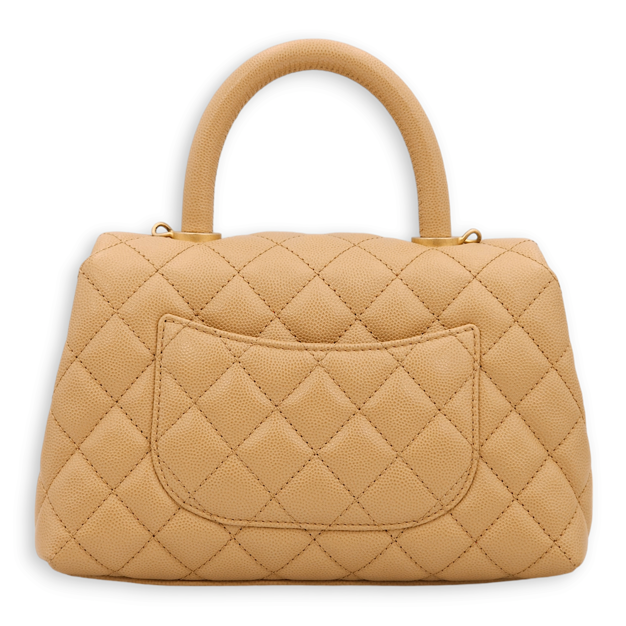 Quilted CoCo Small Beige Top Handle Bag in Caviar Leather, Gold hardware