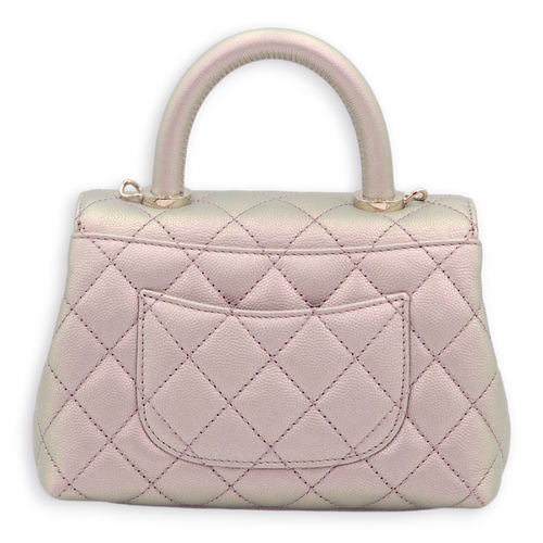 Quilted CoCo Mini Iridescent Purple Top Handle Bag in Caviar Leather, 3-Tone hardware