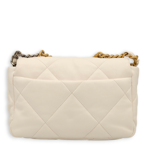 S19 Flap Small White Shoulder Bag in Lambskin, 3-Tone hardware