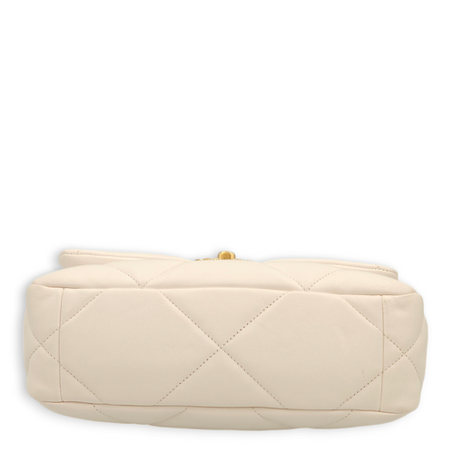 S19 Flap Small White Shoulder Bag in Lambskin, 3-Tone hardware