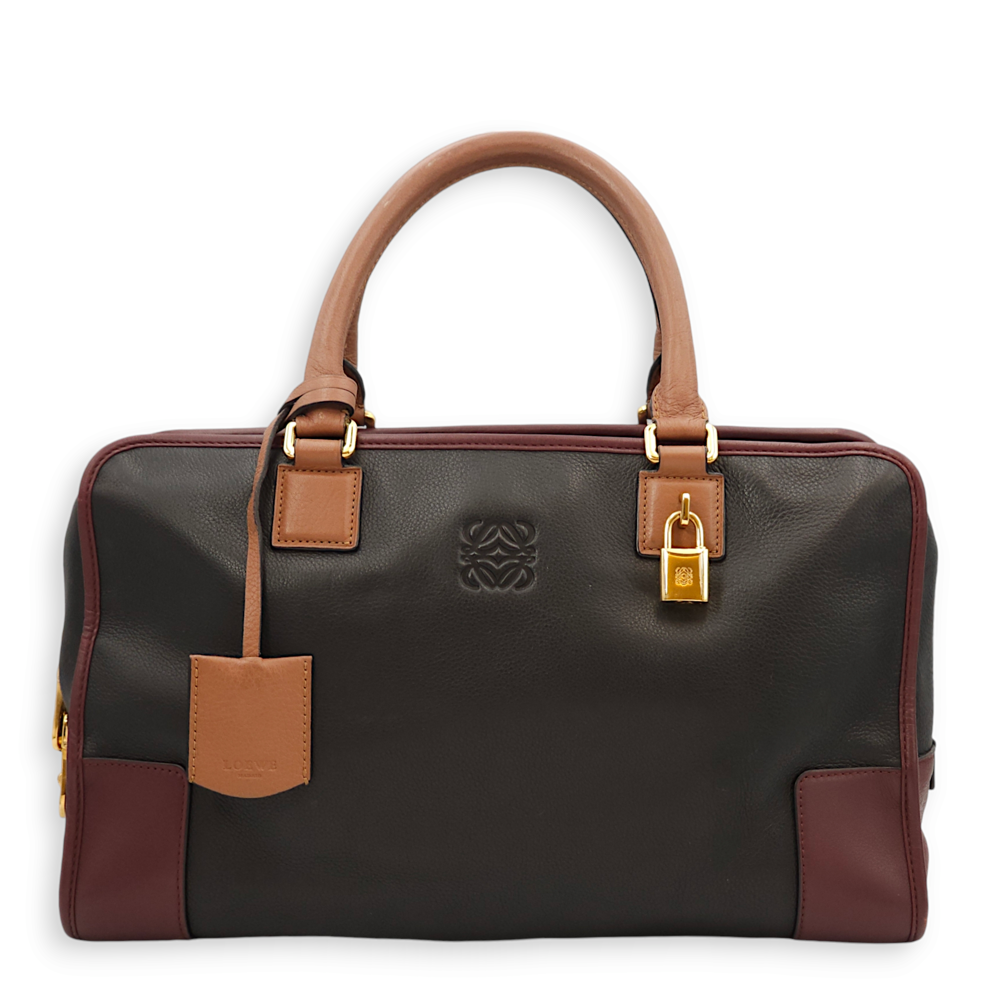 Amazona 36 Black, Brown, Burgundy Top Handle Bag in Calfskin, Gold hardware