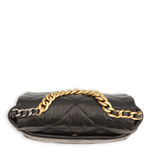 S19 Flap Small Black Shoulder Bag in Goat Leather, 3-Tone hardware