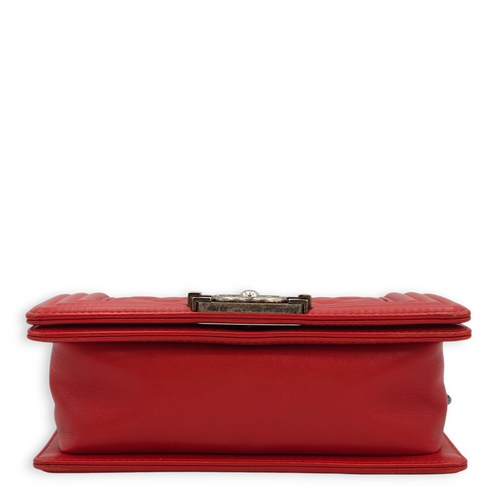 Quilted Le Boy (20cm) Small Red Shoulder Bag in Lambskin, Ruthenium hardware