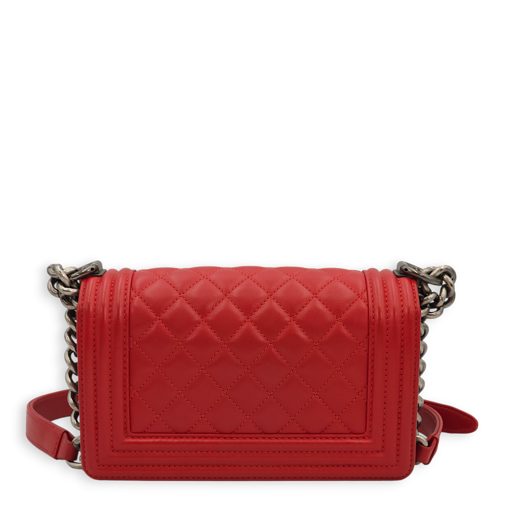 Quilted Le Boy (20cm) Small Red Shoulder Bag in Lambskin, Ruthenium hardware