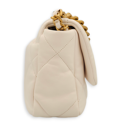 S19 Flap Small White Shoulder Bag in Lambskin, 3-Tone hardware