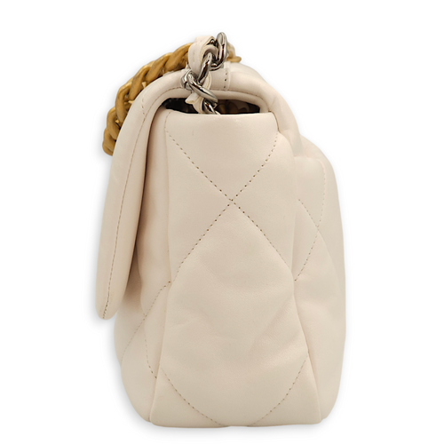 S19 Flap Small White Shoulder Bag in Lambskin, 3-Tone hardware