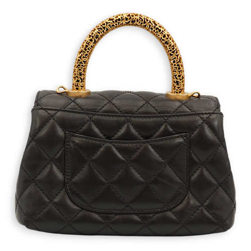 Quilted Coco Mini Black Top Handle Bag in Calfskin, Gold hardware