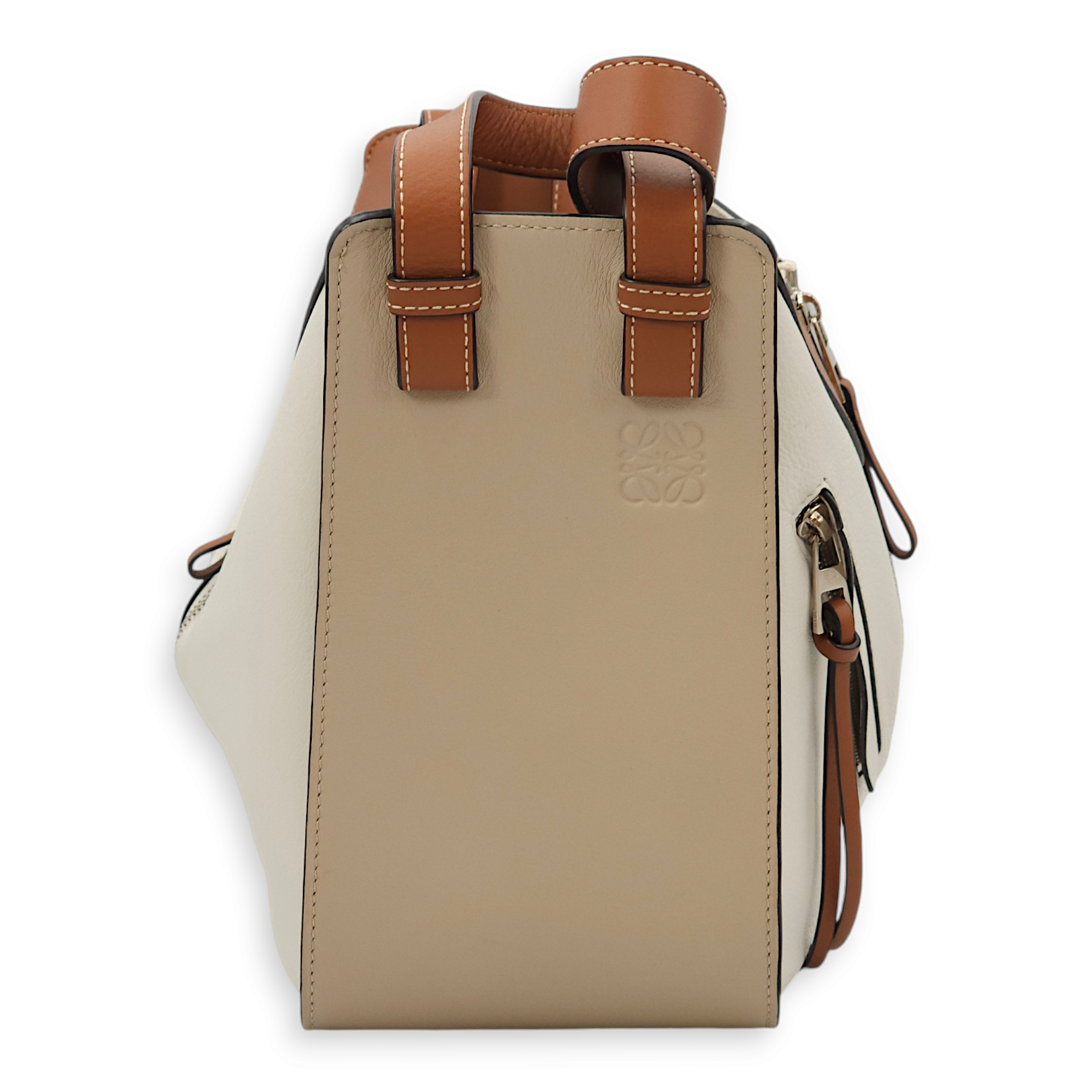 Hammock White/Beige Shoulder Bag in Calfskin, Palladium hardware