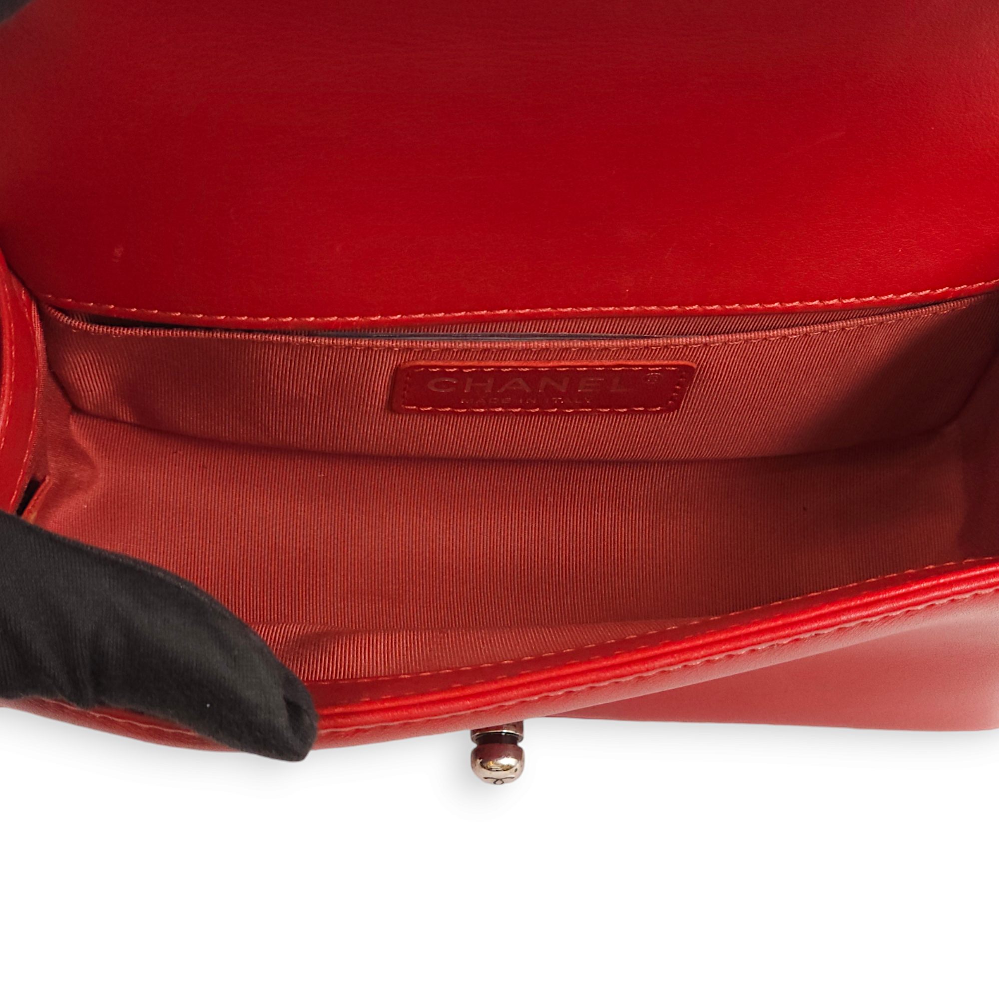 Quilted Le Boy (20cm) Small Red Shoulder Bag in Lambskin, Ruthenium hardware