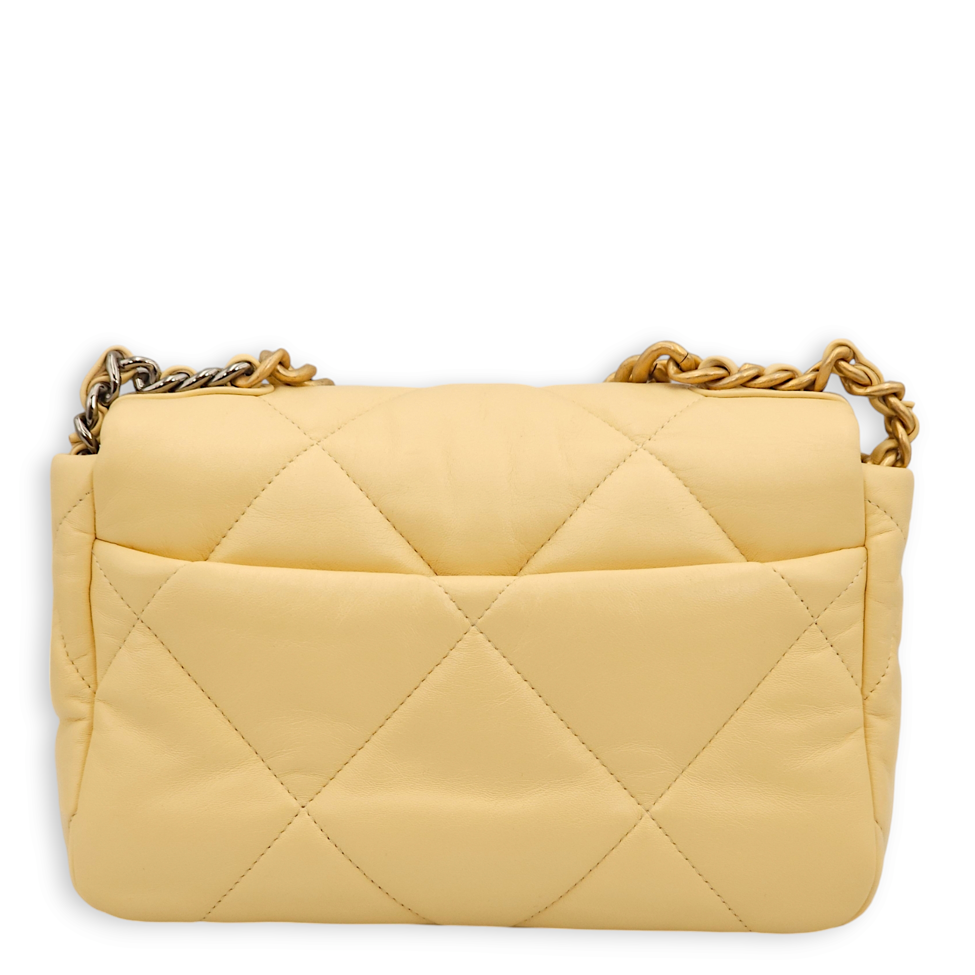 S19 Flap Small Light Yellow Shoulder Bag in Lambskin 3 Tone hardware