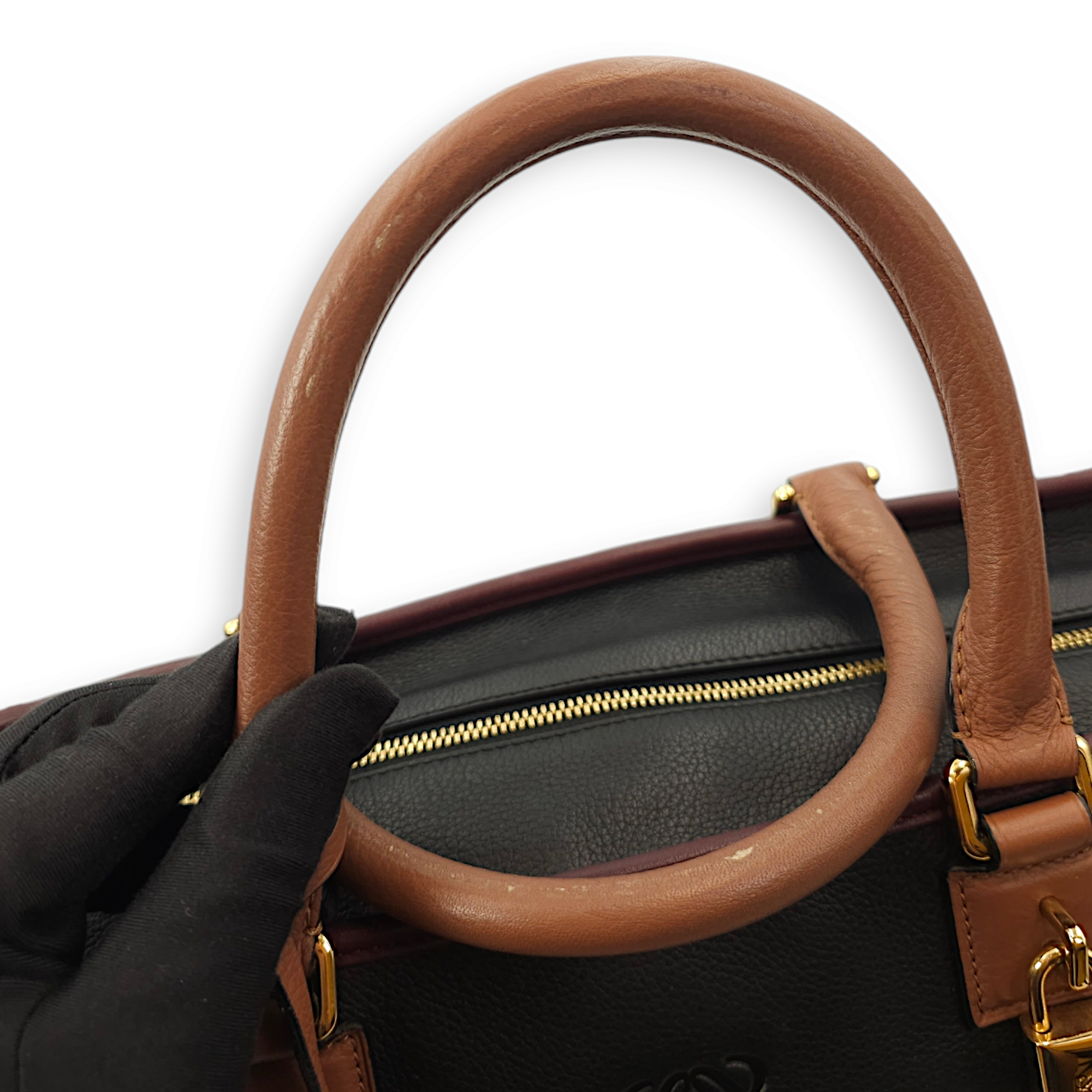 Amazona 36 Black, Brown, Burgundy Top Handle Bag in Calfskin, Gold hardware