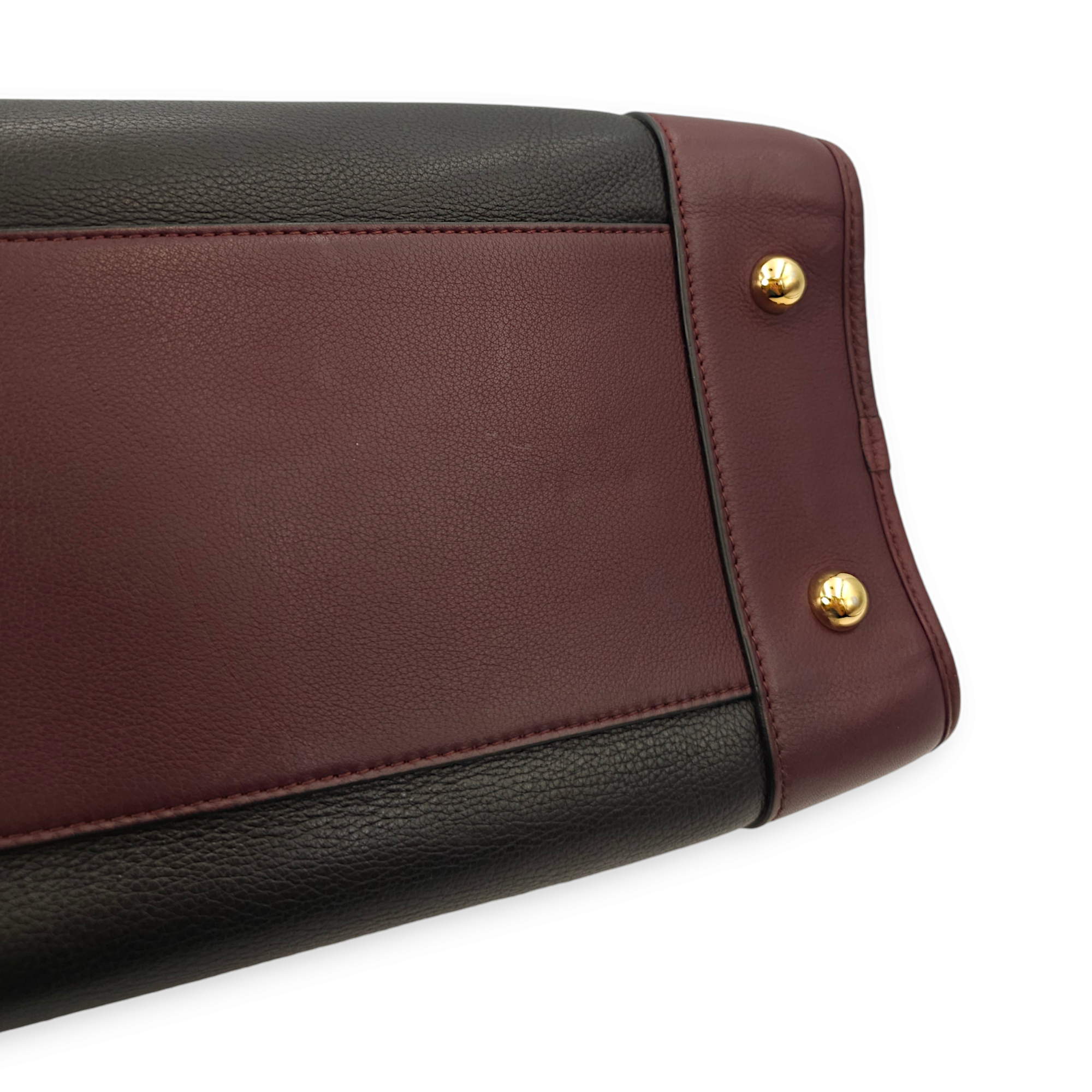 Amazona 36 Black, Brown, Burgundy Top Handle Bag in Calfskin, Gold hardware